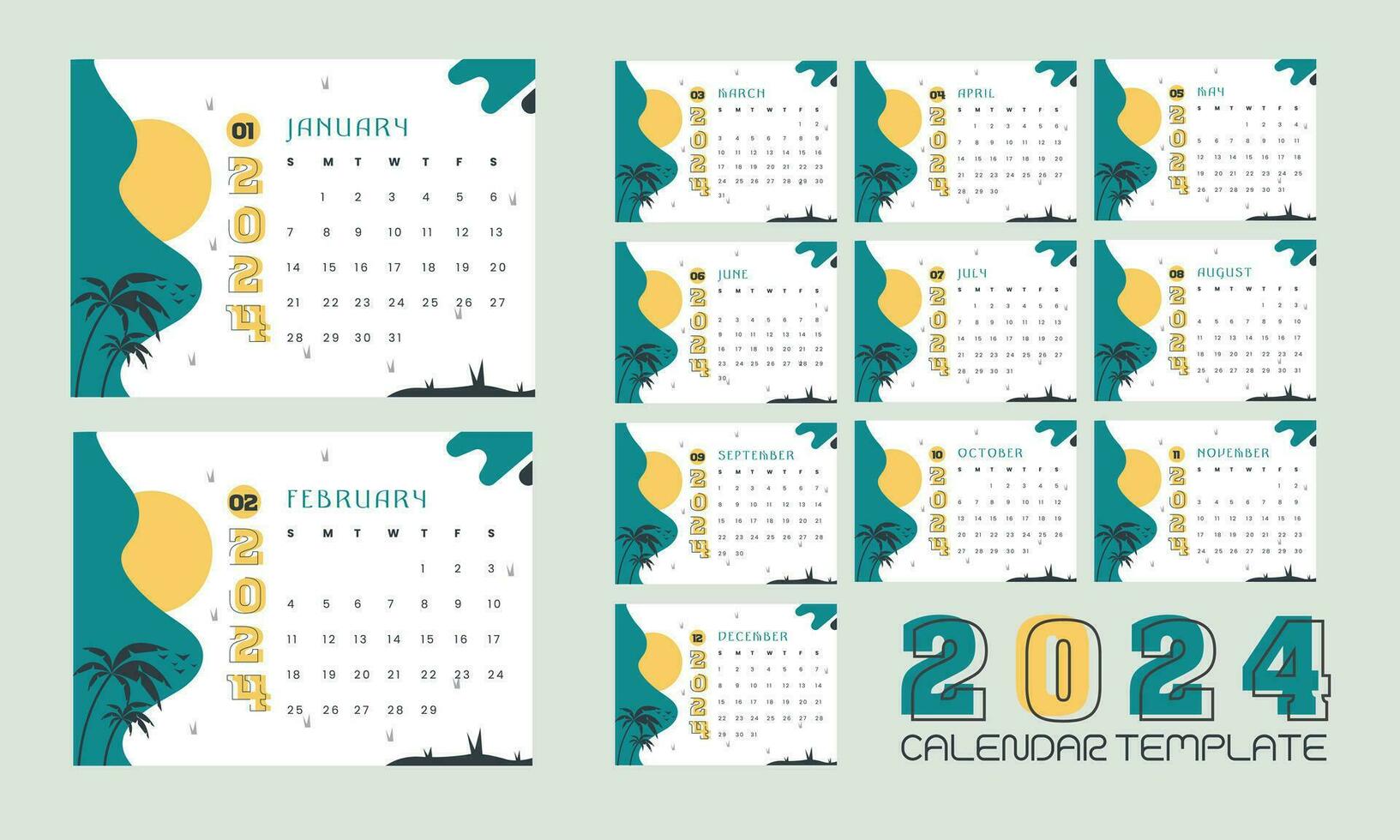 2024 calendar design with background vector