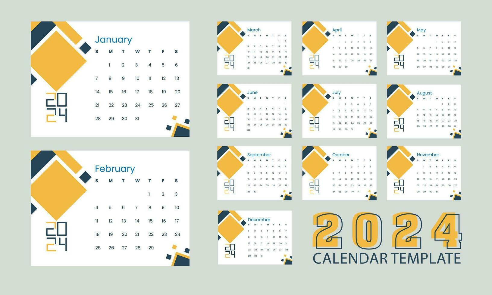 2024 calendar design with background vector