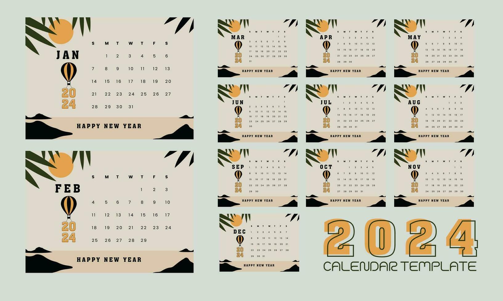 2024 calendar design with background vector