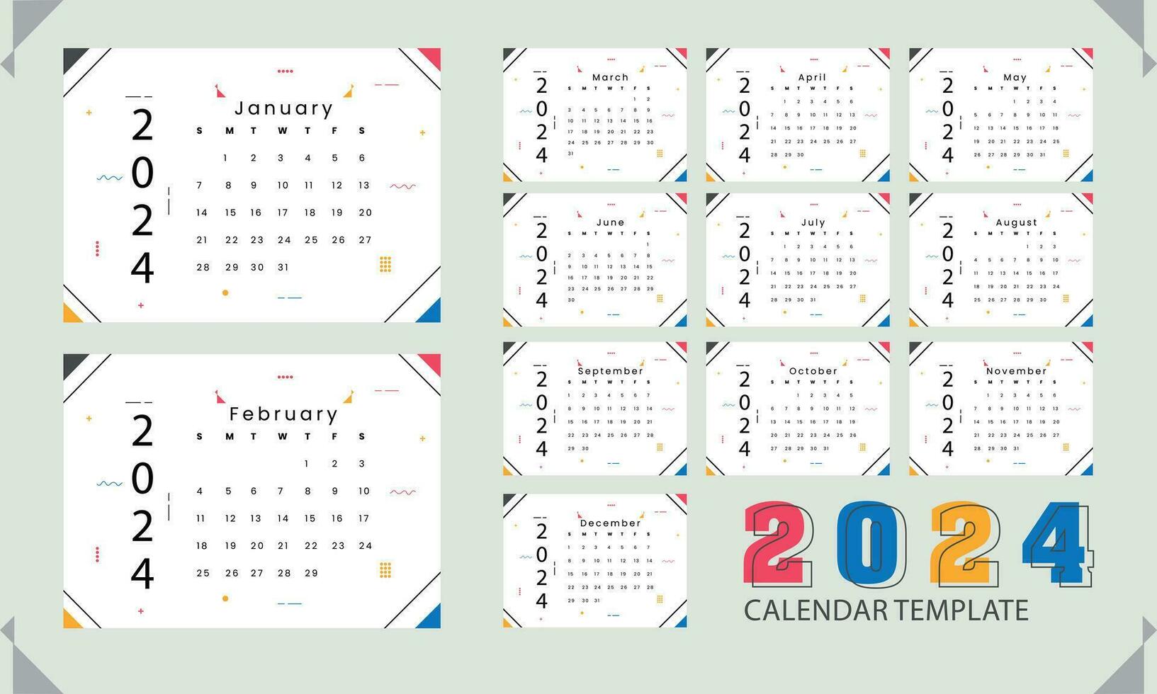 2024 calendar design with background vector