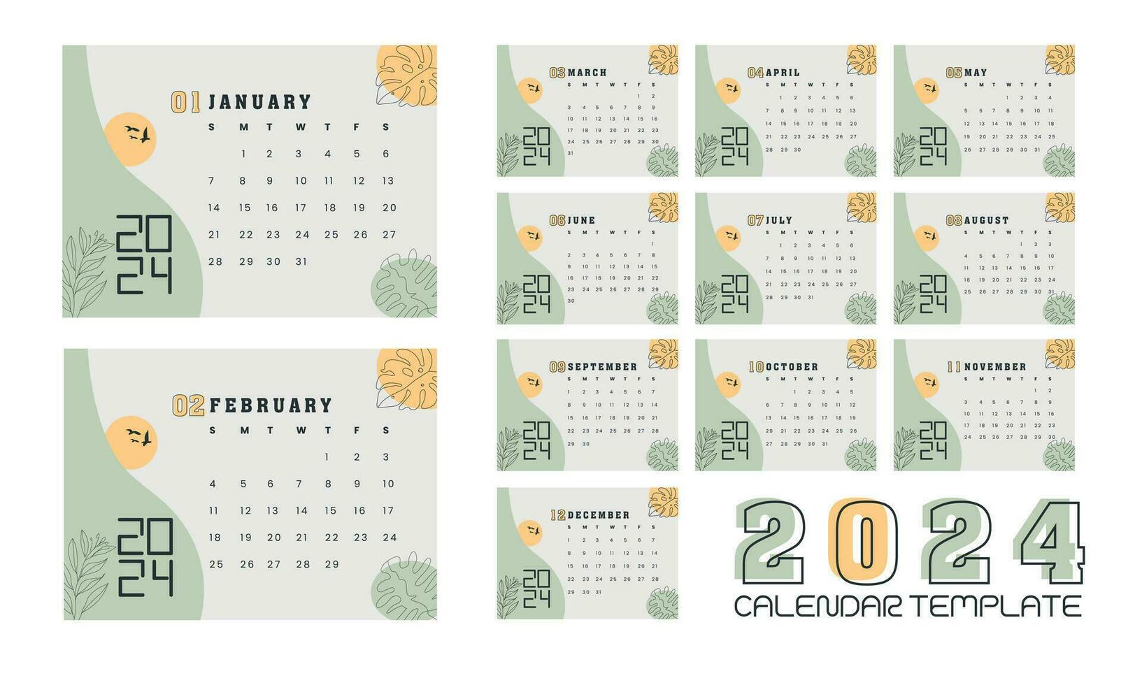 2024 calendar design with background vector