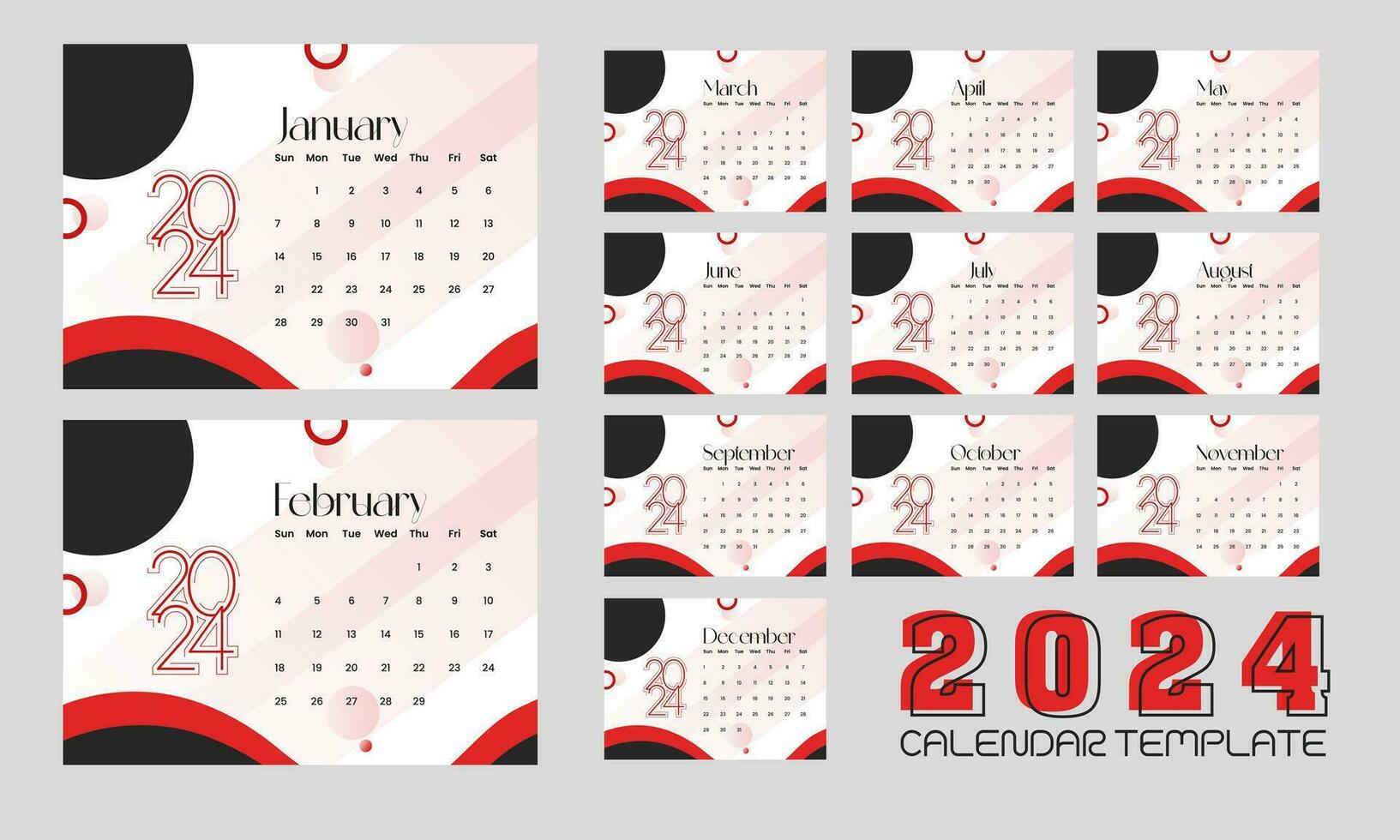 2024 calendario diseño con antecedentes vector