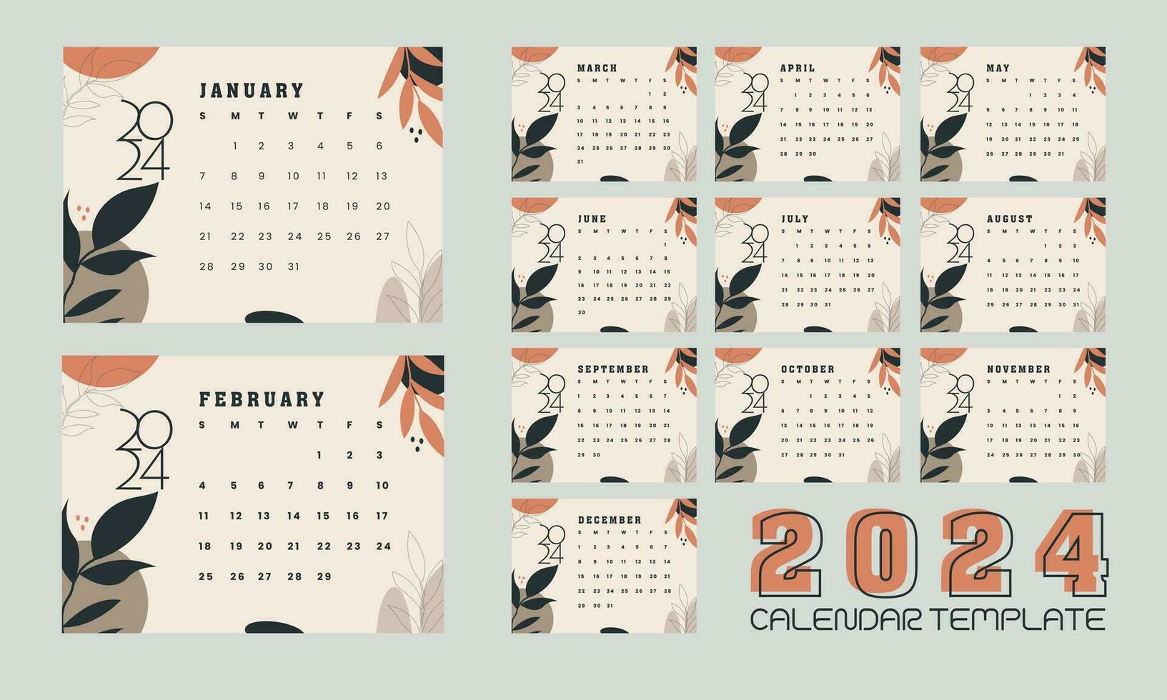 2024 calendar design with background vector