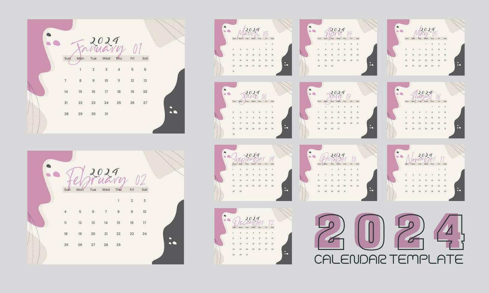 2024 calendar design with background vector