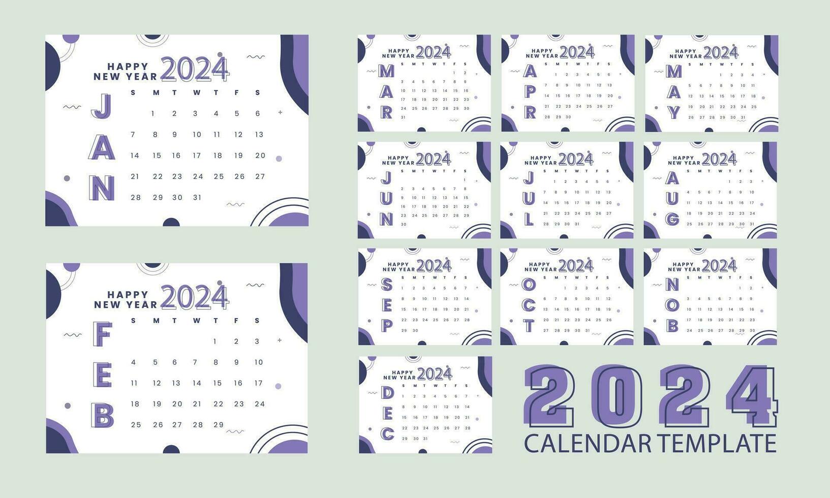 2024 calendario diseño con antecedentes vector