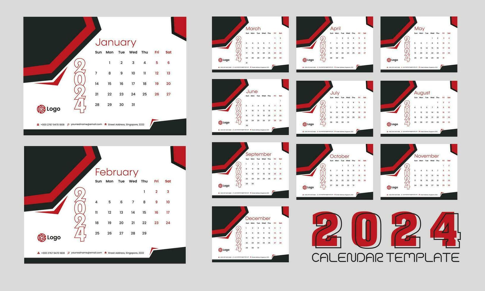 2024 calendar design with background vector