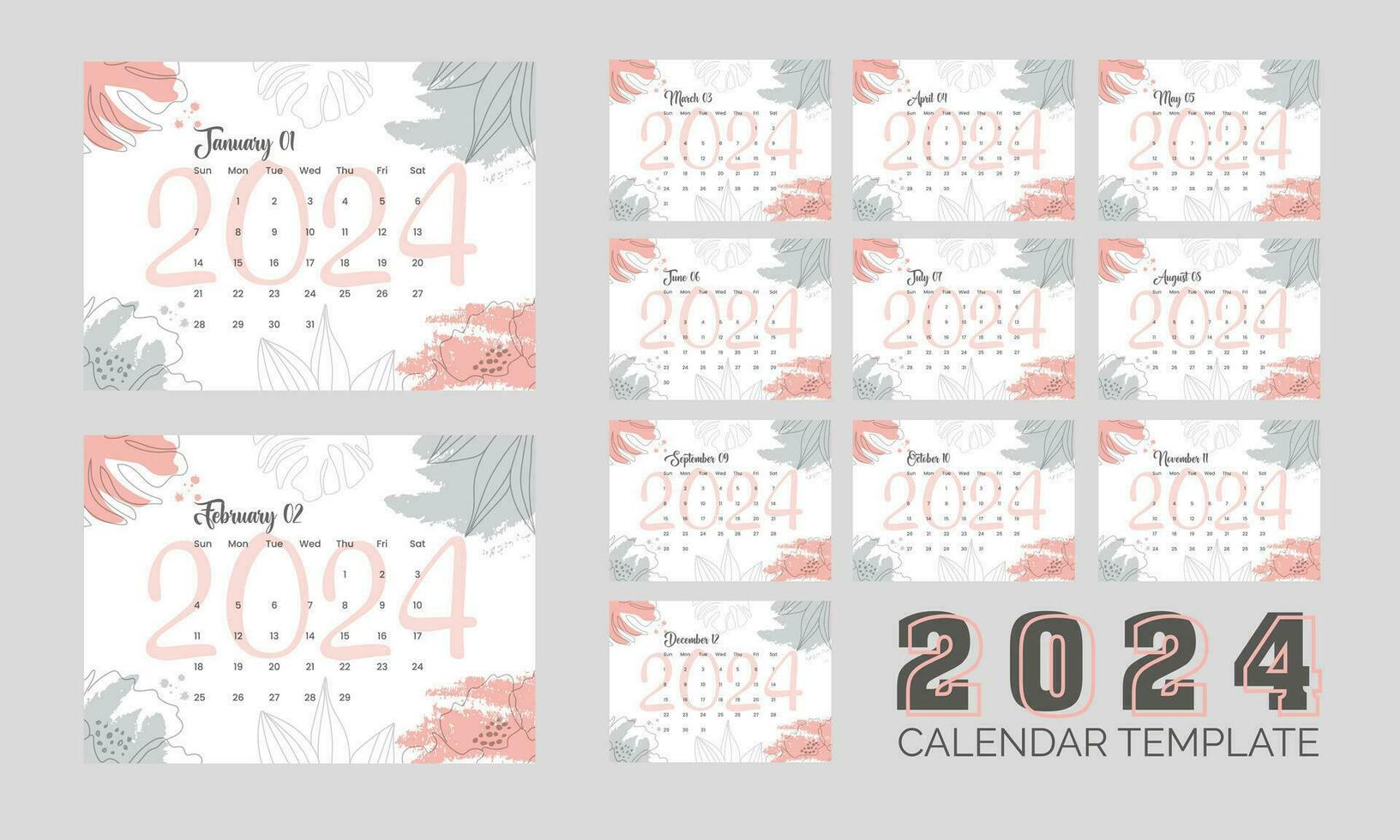 2024 calendar design with background vector