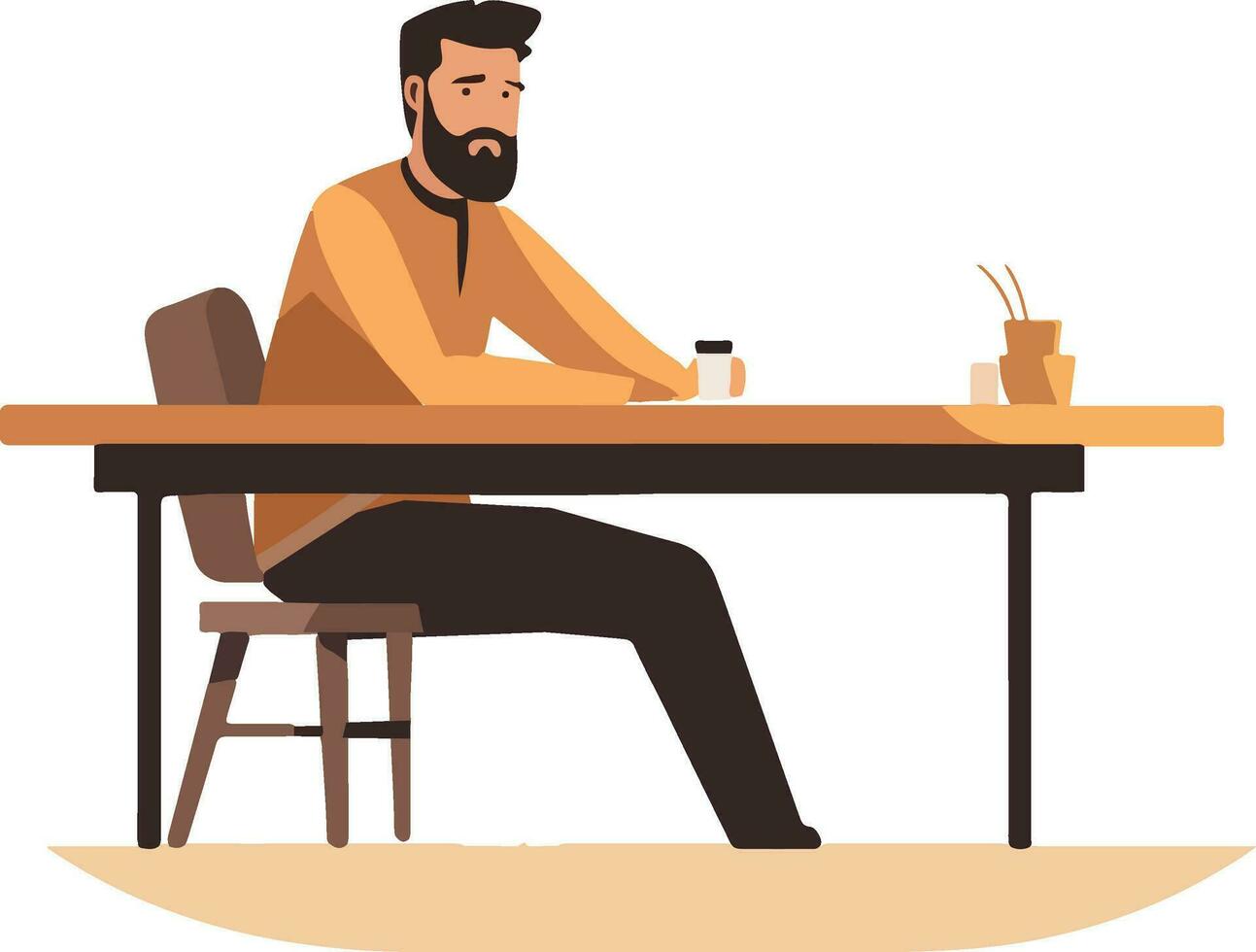 alimentado con café atención - un hombre se sienta con un taza, Listo para un productivo día. vector ilustración.