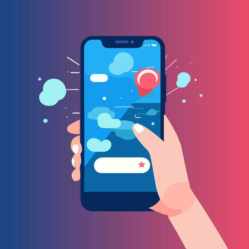 Connected world - A vector illustration of a hand holding a phone, symbolizing connectivity and digital communication. Explore the possibilities with this versatile graphic.