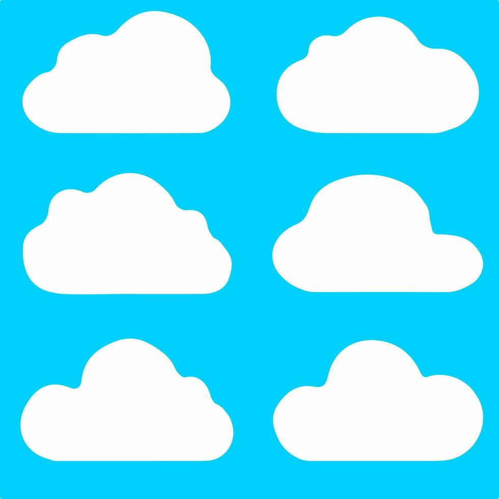 caprichoso nubes en azul - un conjunto de vector ilustraciones presentando encantador nubes conjunto en contra un sereno azul antecedentes. traer un toque de encantamiento a tu diseños
