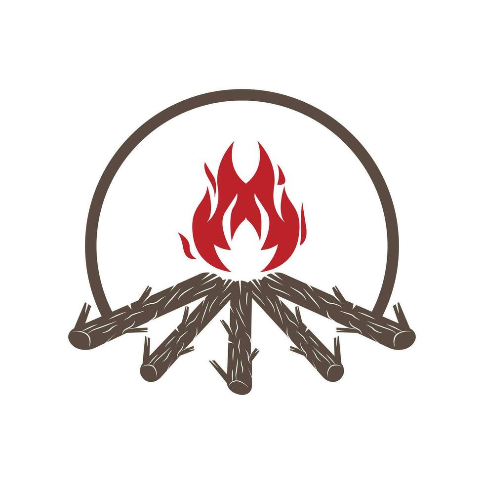 Bonfire Logo, Wood Burning And Fire Design, Camping Adventure Vintage vector