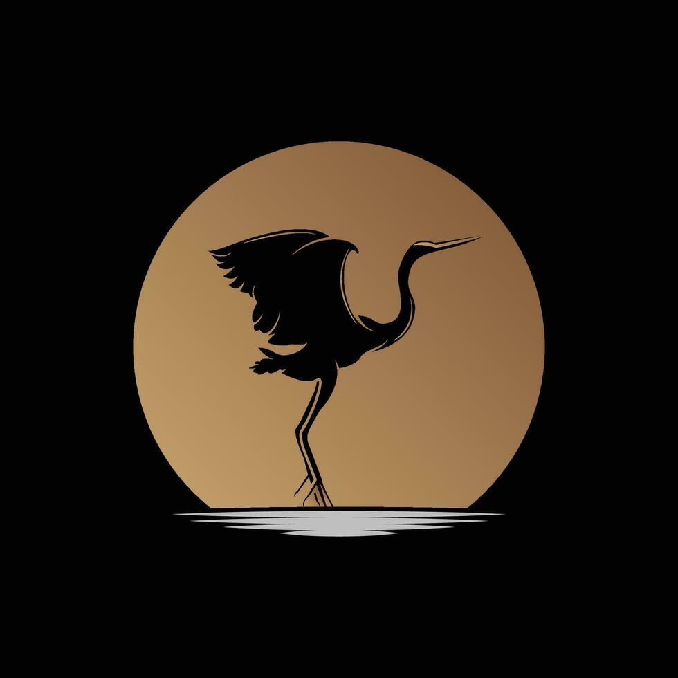 Heron Bird Logo, Vector Bird Flying Stork Heron, Animal Silhouette Design, Ilustrasi Templet