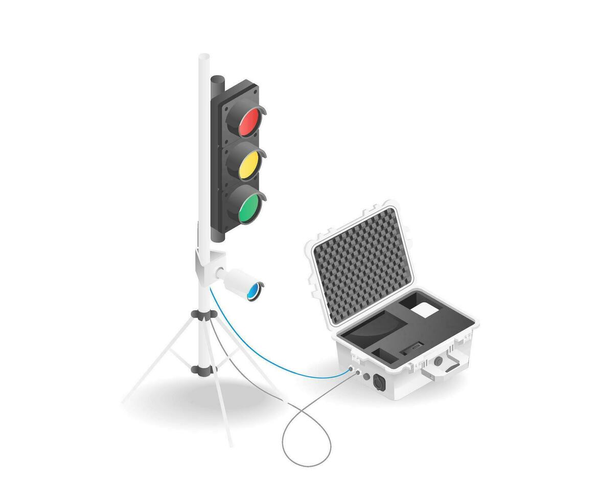 3d isométrica concepto ilustración de tráfico ligero técnico herramienta poseedor vector