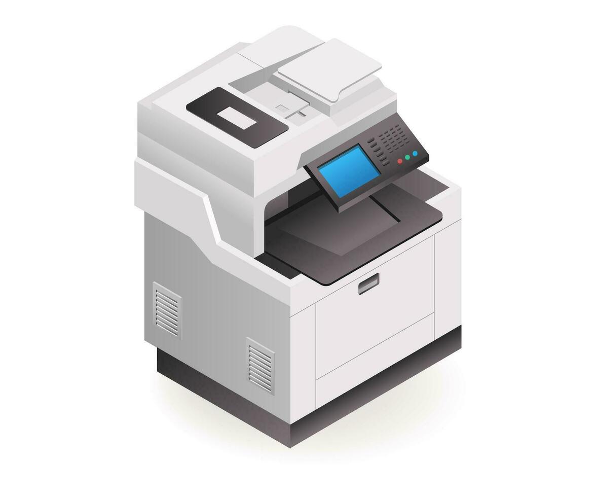 Technology copier big isometric illustration concept vector