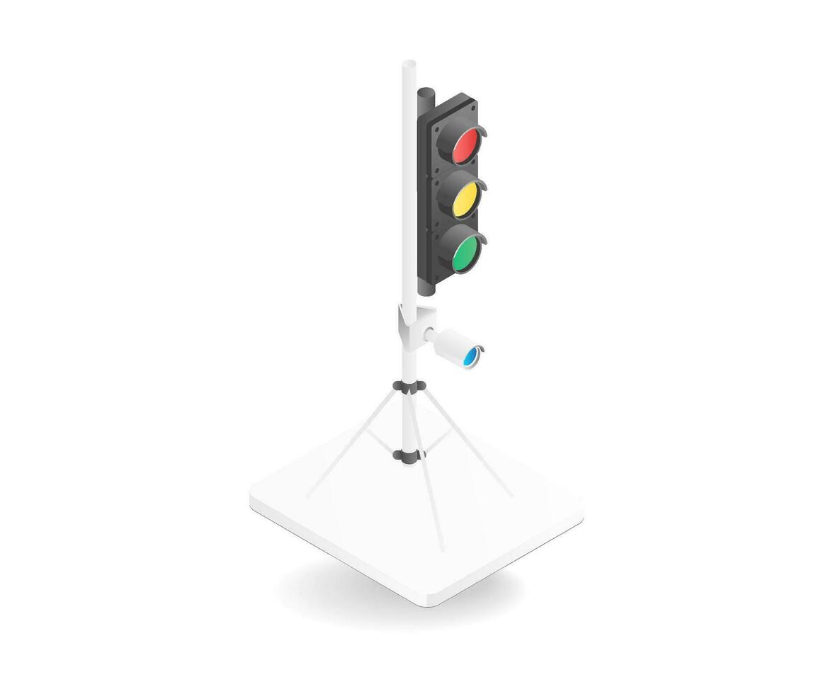 Traffic light 3d isometric concept illustration with cctv vector