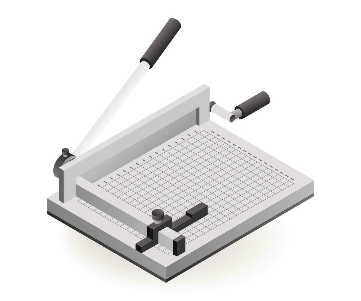 Technology Manual paper cutting tool isometric illustration concept vector