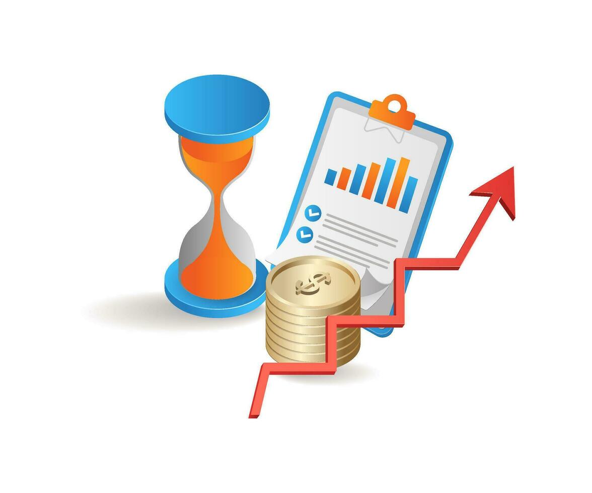 Hourglass of financial analysis isometric illustration vector