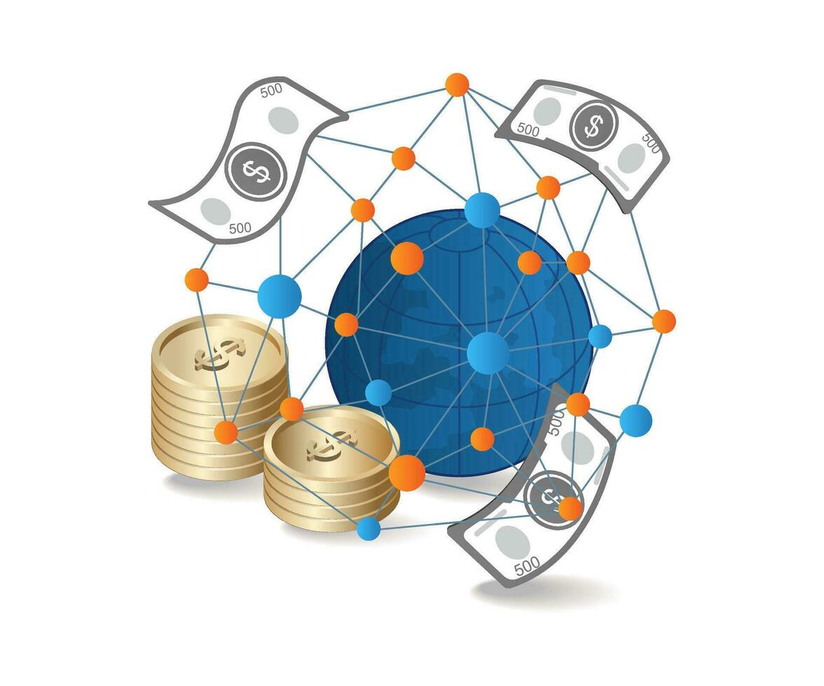 Many networks between the world to earn money vector