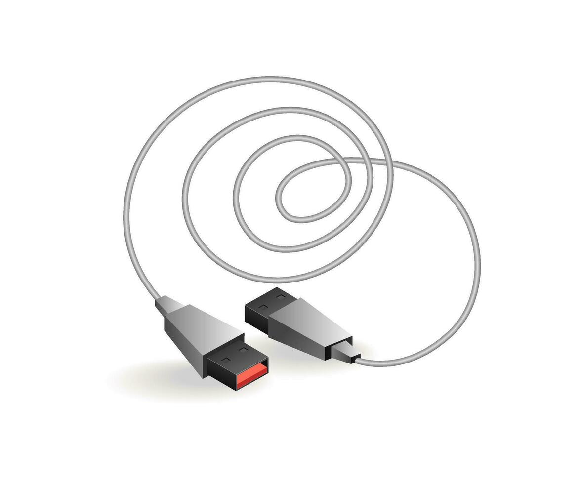 tecnología herramienta USB datos cable isométrica ilustración concepto vector