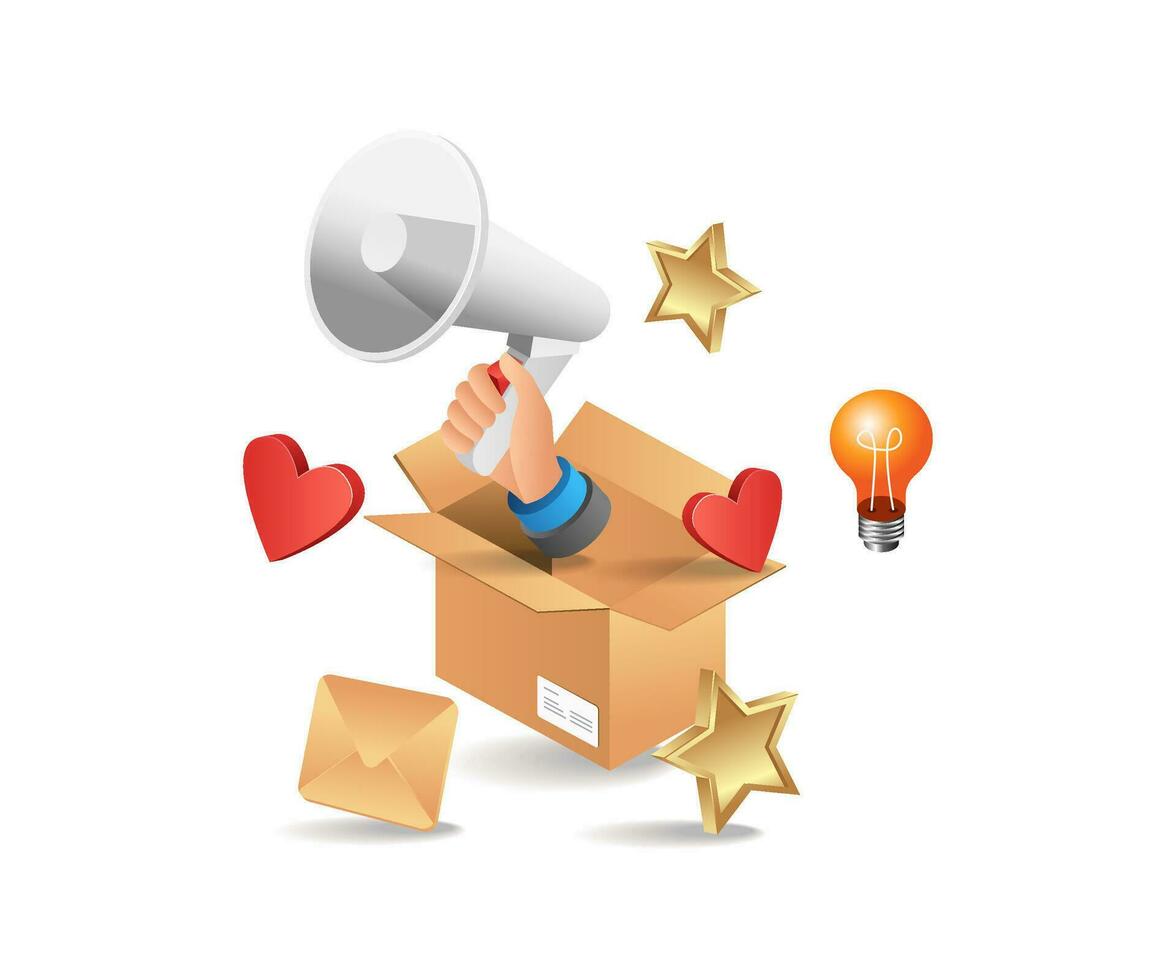 Cardboard with megaphone marketing target concept isometric illustration vector