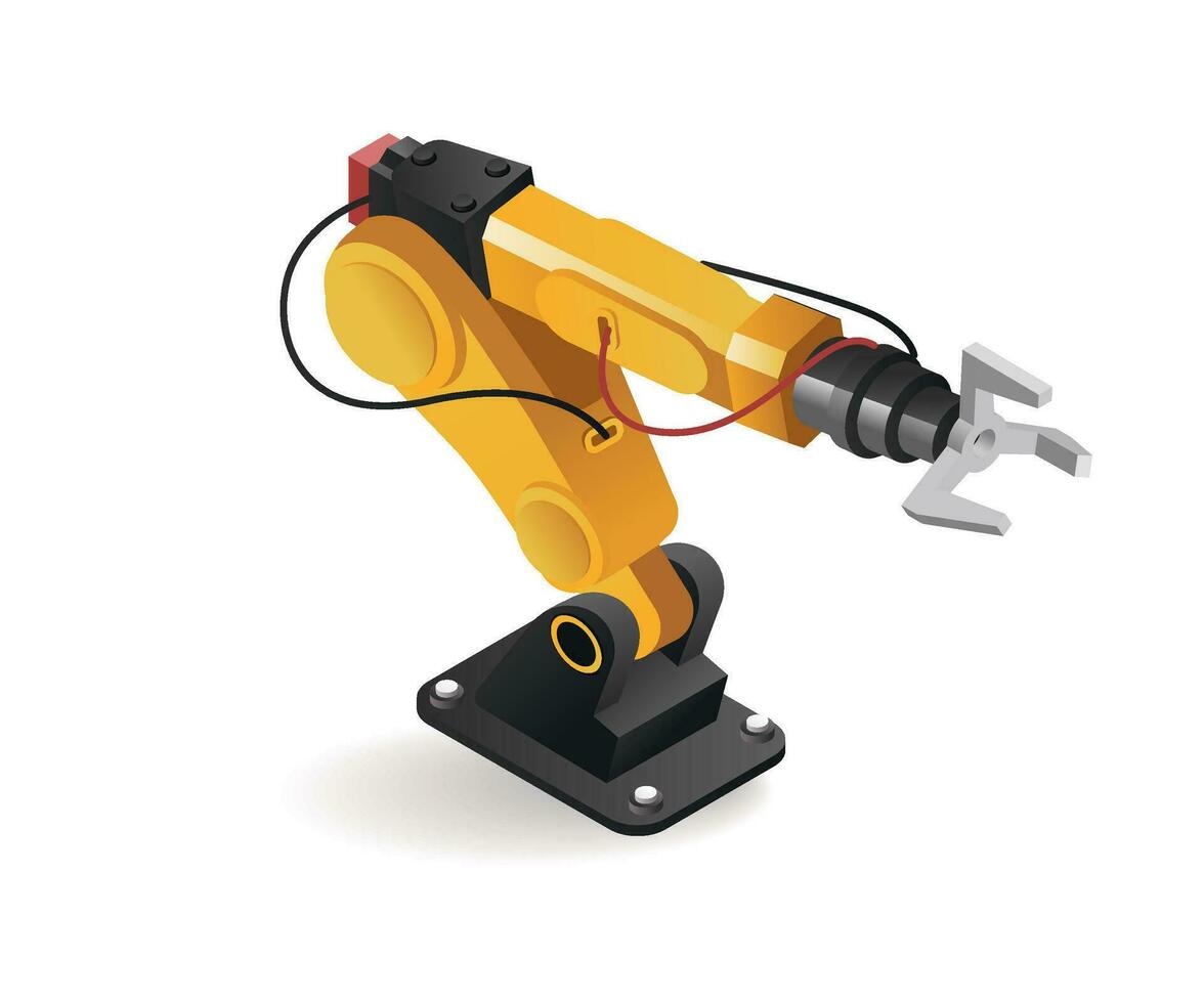 Industrial robot arm tool technology with artificial intelligence concept isometric illustration vector