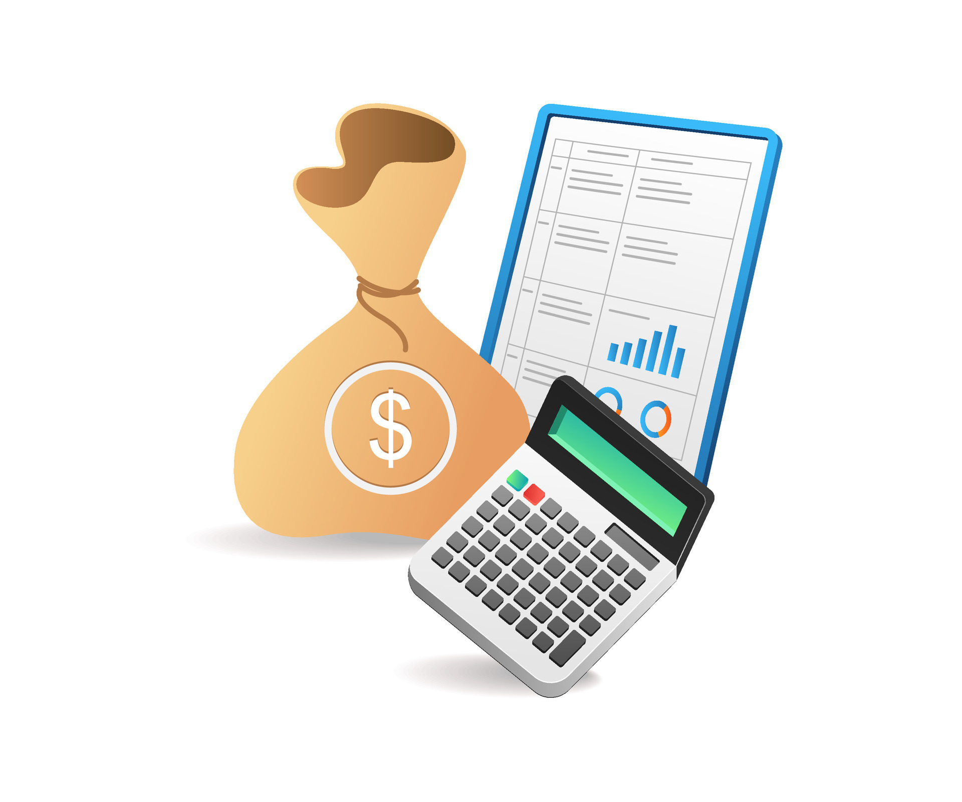 Detailed financial calculation and analysis data concept isometric