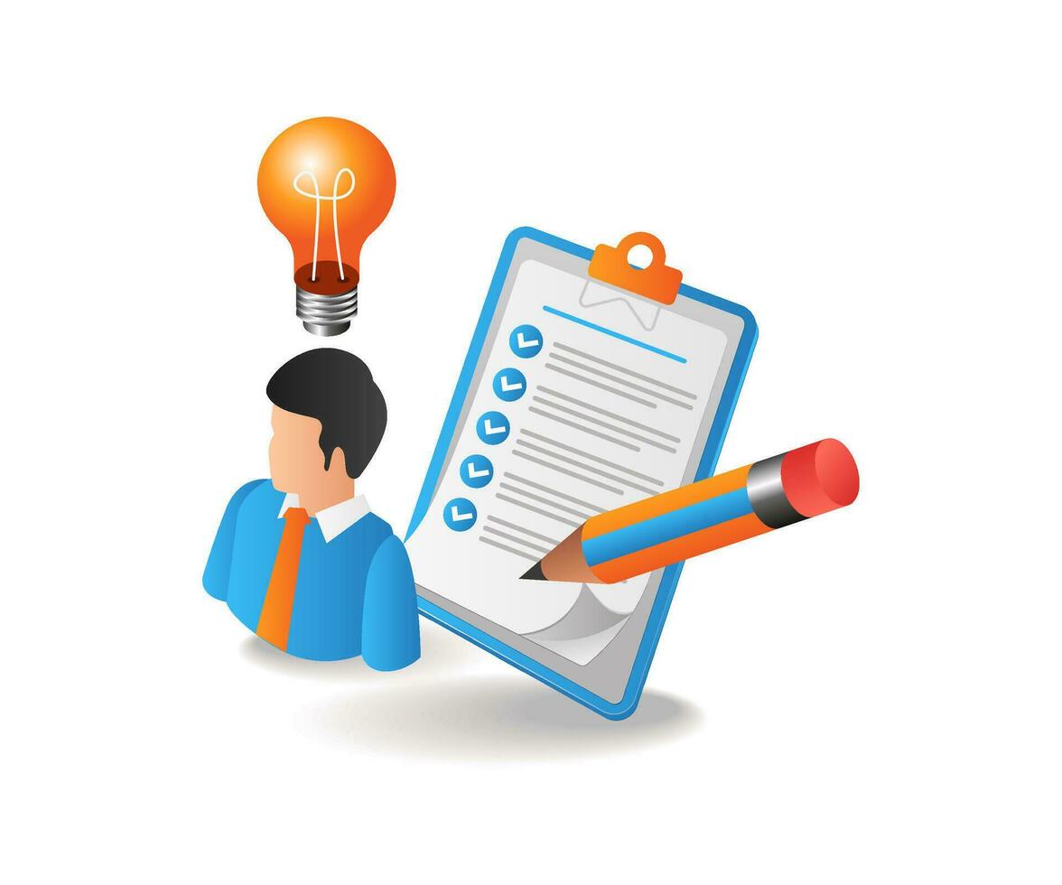 Gathering an idea in a notes plan concept isometric illustration vector