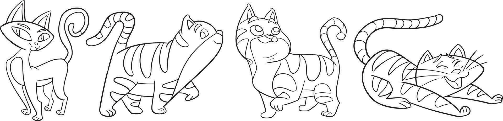 Cartoon style cat vector set. Children's animal character illustration. Hand drawn sketches of funny cats. Large collection of Cats for children, coloring.