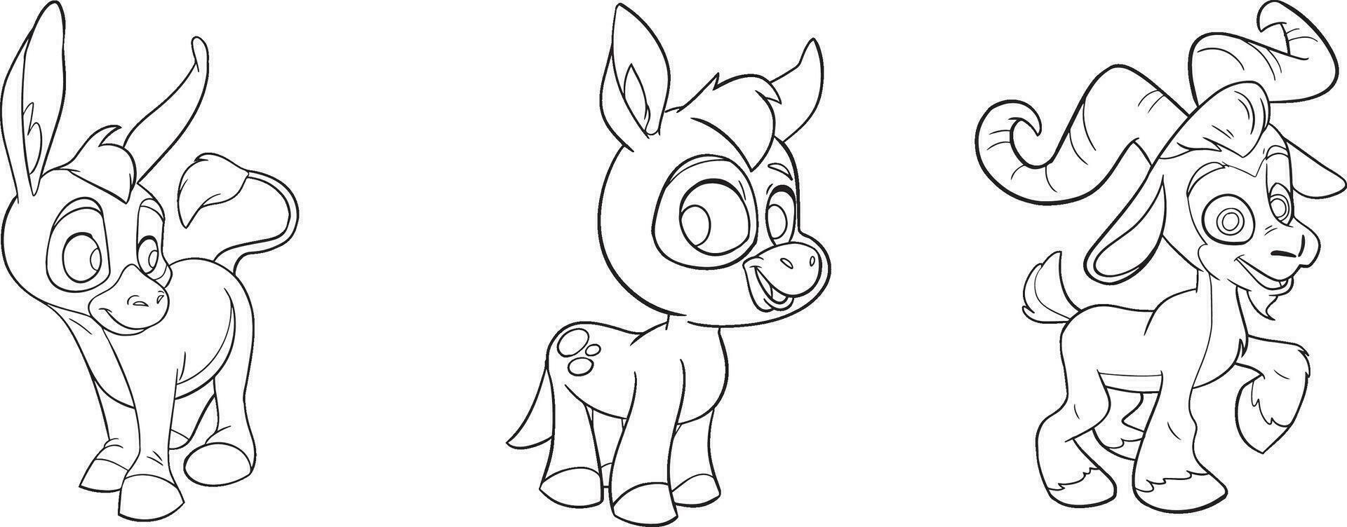 Easy donkey coloring page. Leaf icon vector. Vector design template for kids coloring book