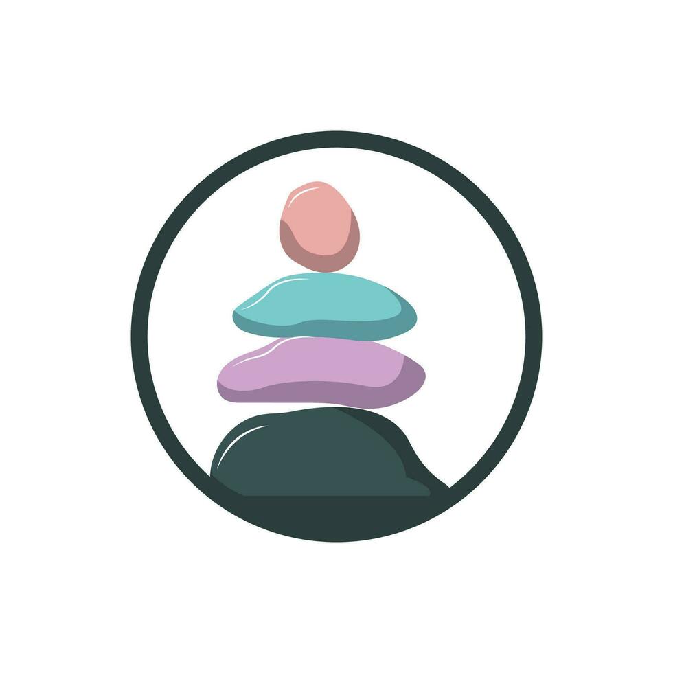 Stone Logo, Vector Zen Meditation Stone Balance Tranquility, Yoga Minimalist Simple Design, Silhouette Illustration