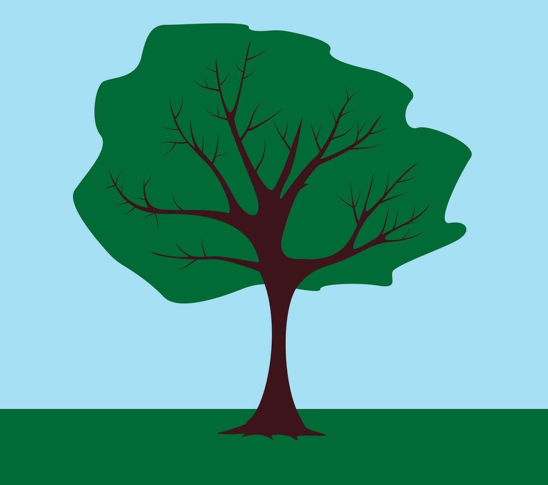 A green tree and blue sky, green and brown and blue colors, spring tree illustration vector, suitable for park sign and banner and summer and spring advertising, also good for educational content vector