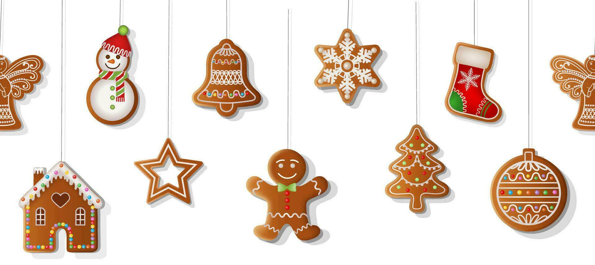 seamless christmas border with gingerbread cookies vector