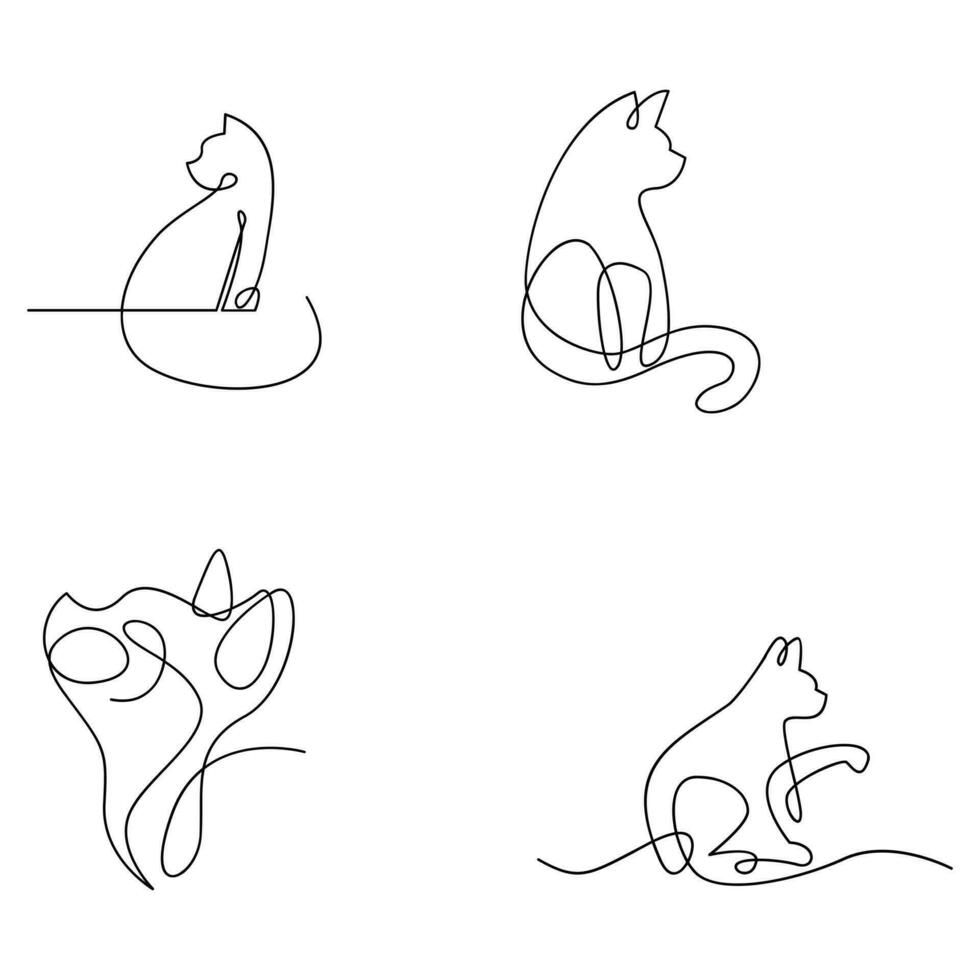 Cat single Line set logo icon design illustration vector