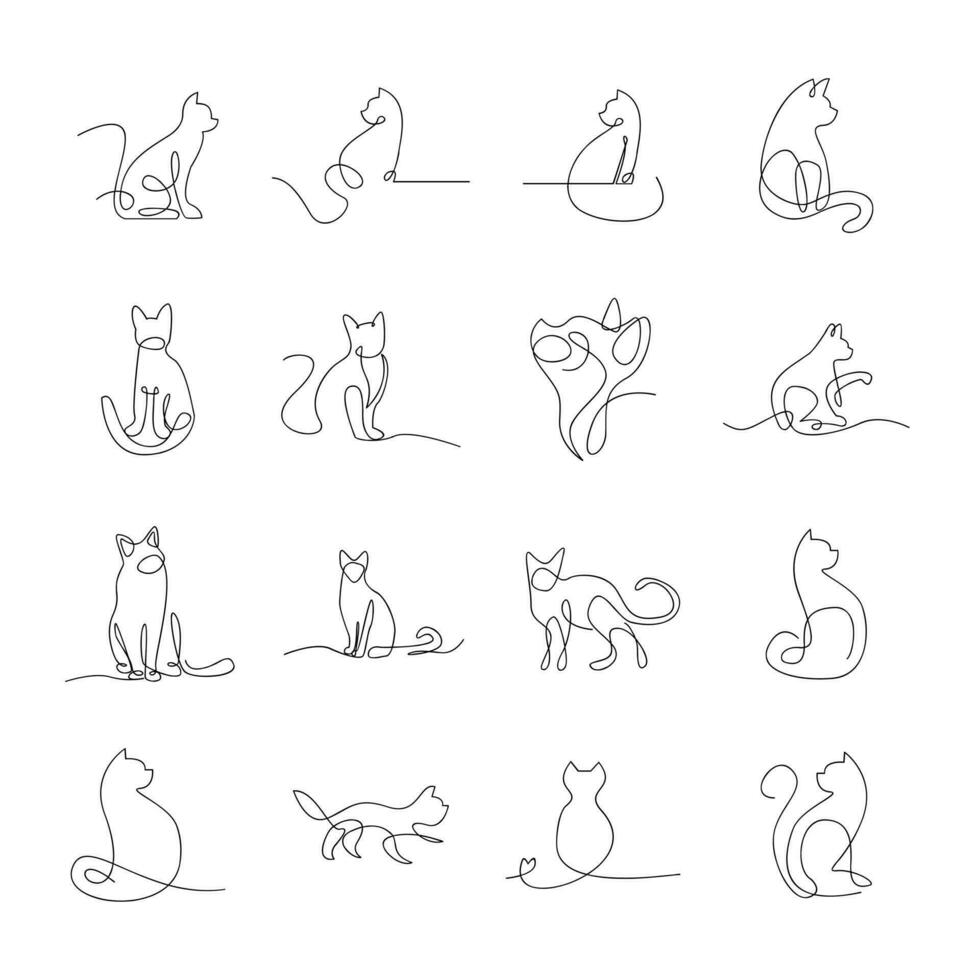 Cat single Line set logo icon design illustration vector