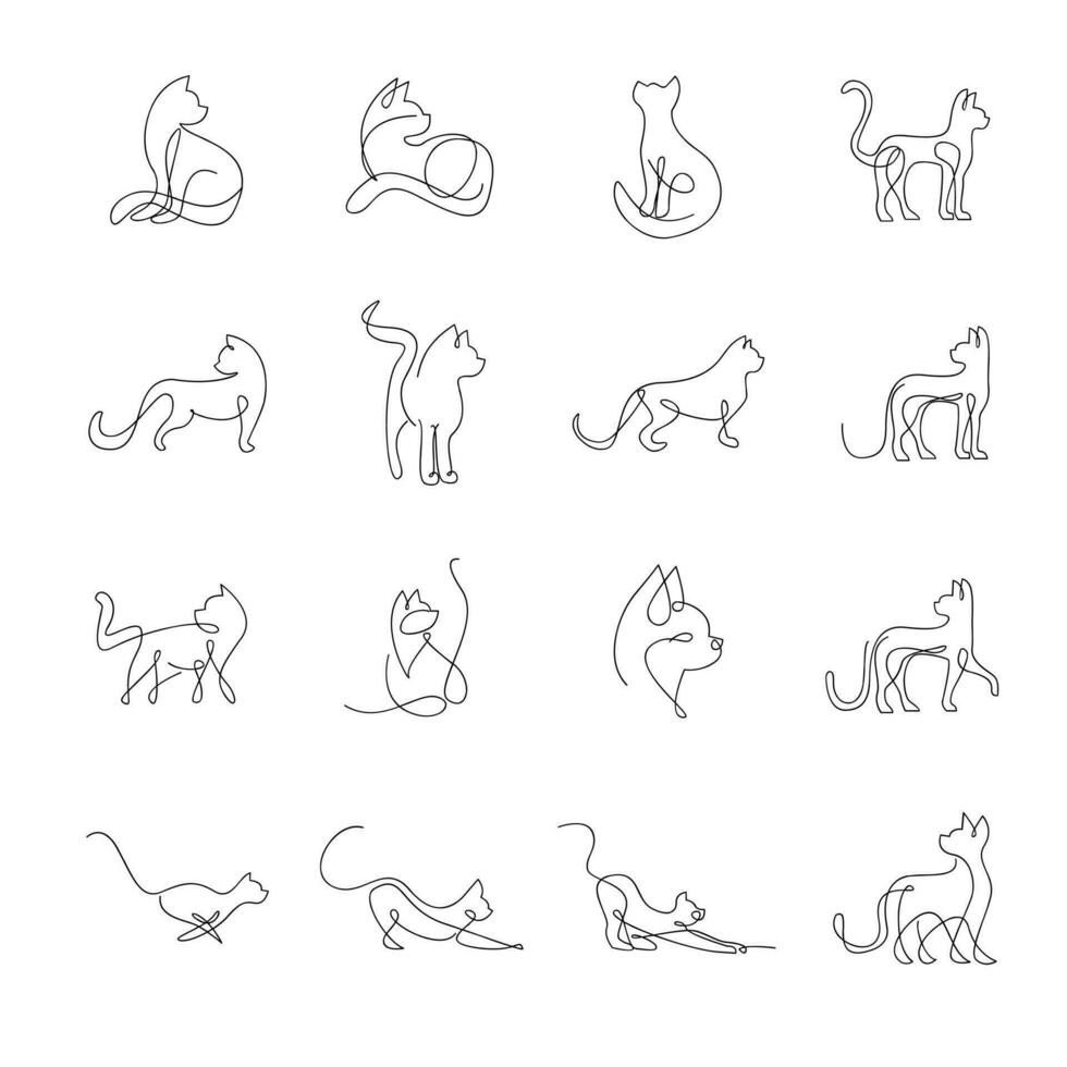 gato soltero línea conjunto logo icono diseño ilustración vector