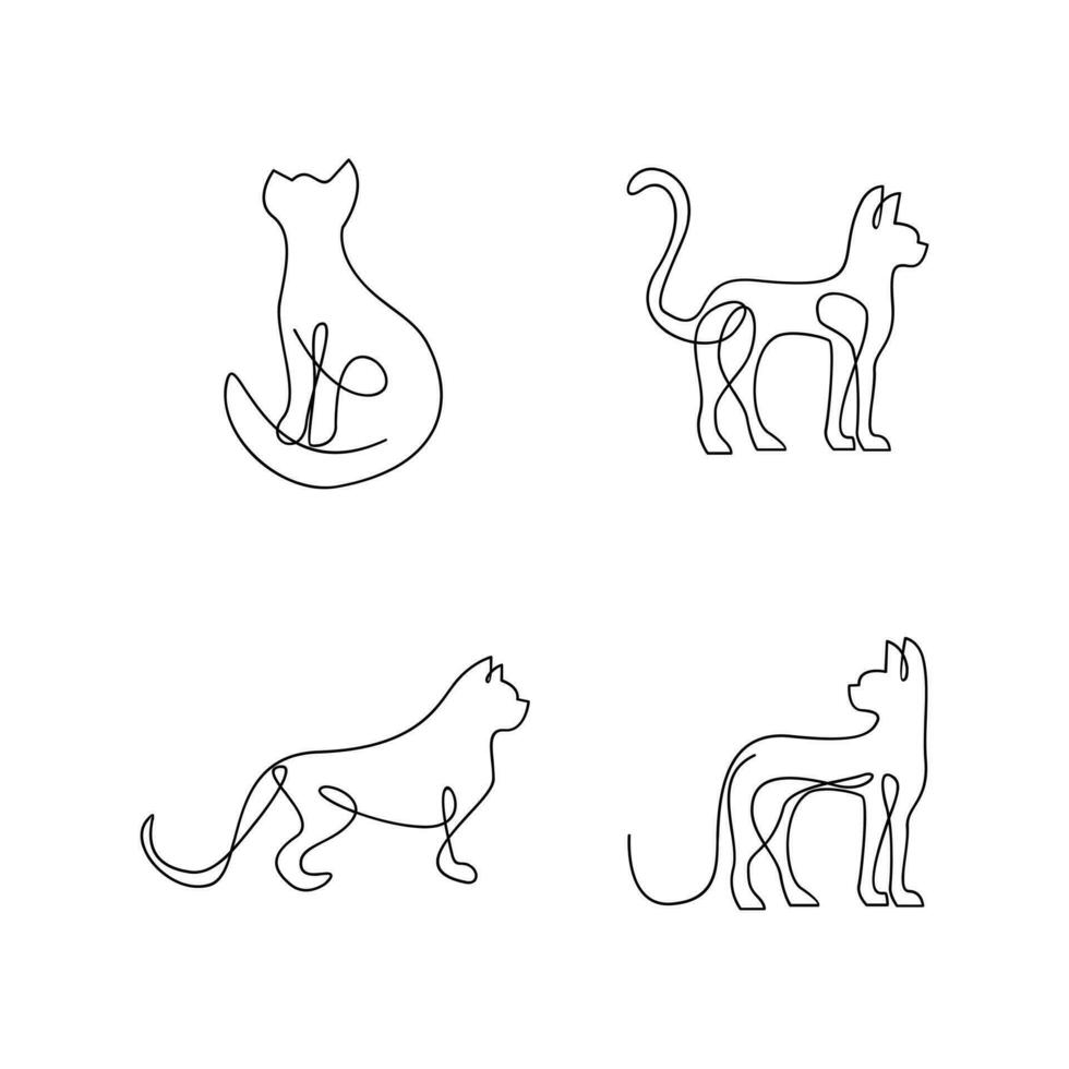 Cat single Line set logo icon design illustration vector