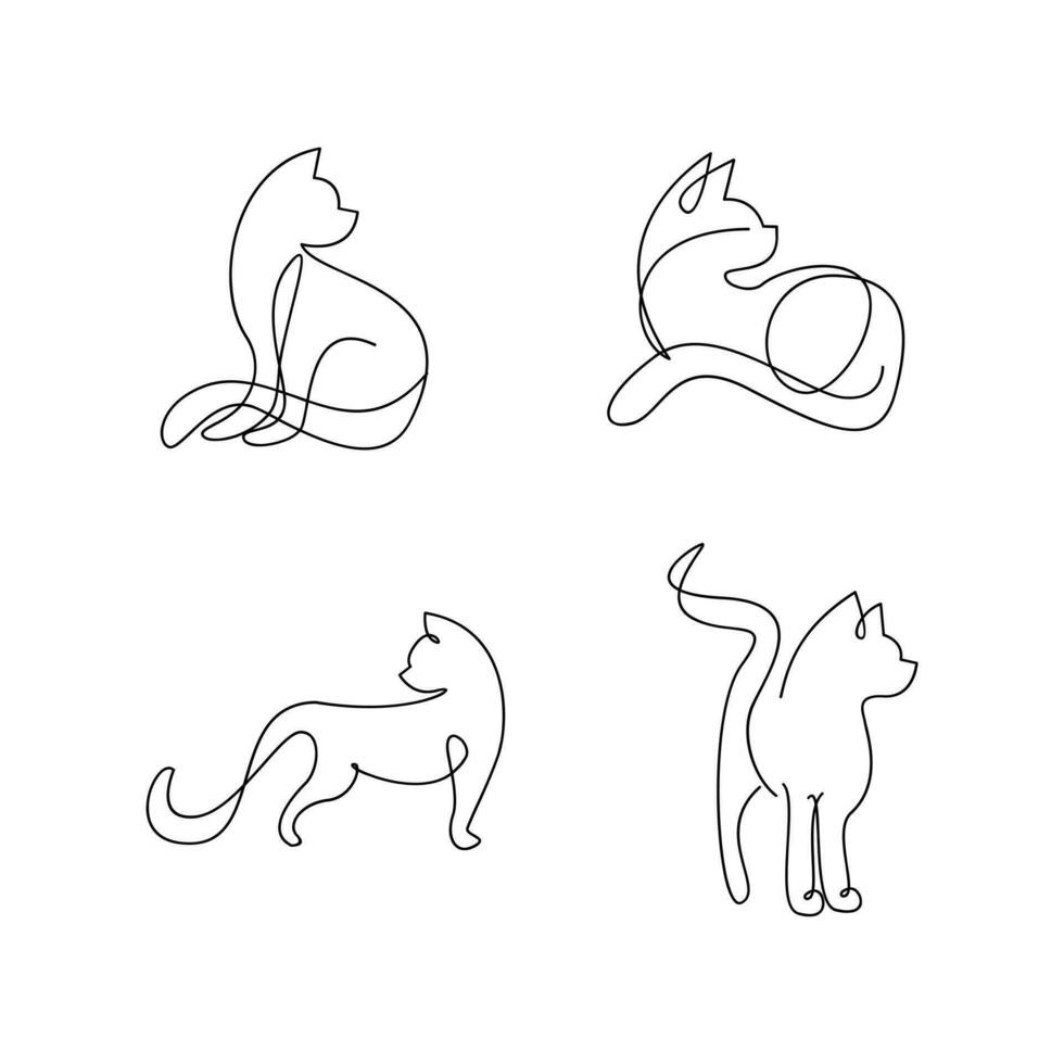 Cat single Line set logo icon design illustration vector