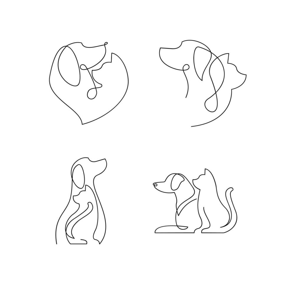 gato y perro línea soltero logo icono diseño ilustración modelo vector