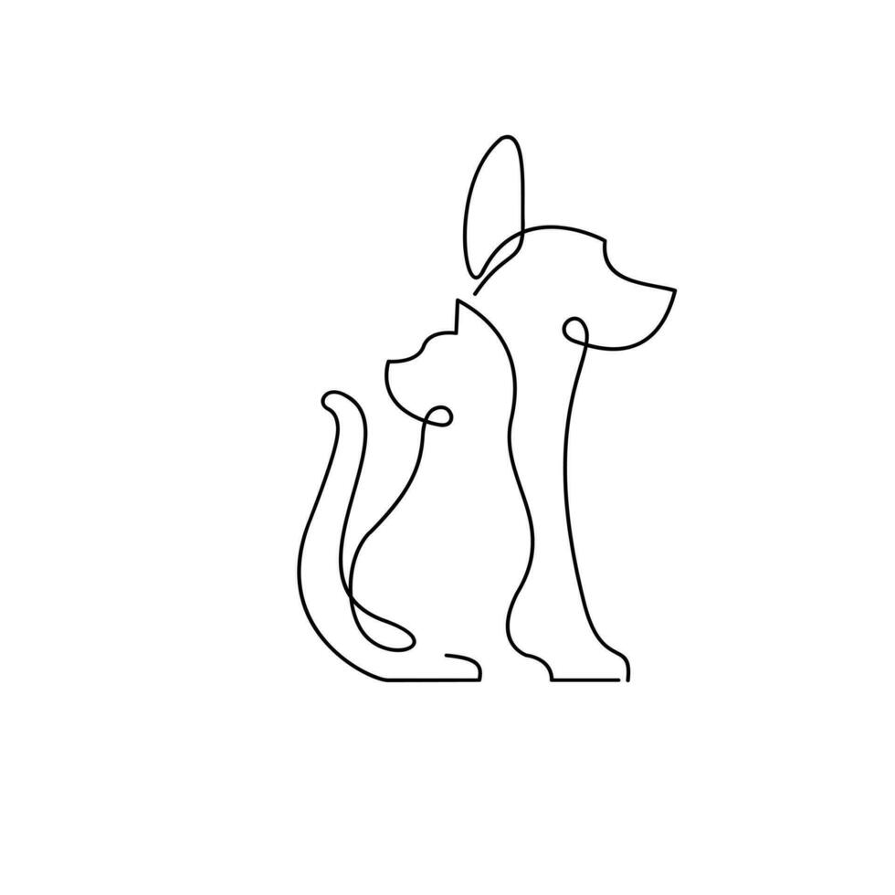 gato y perro línea soltero logo icono diseño ilustración modelo vector