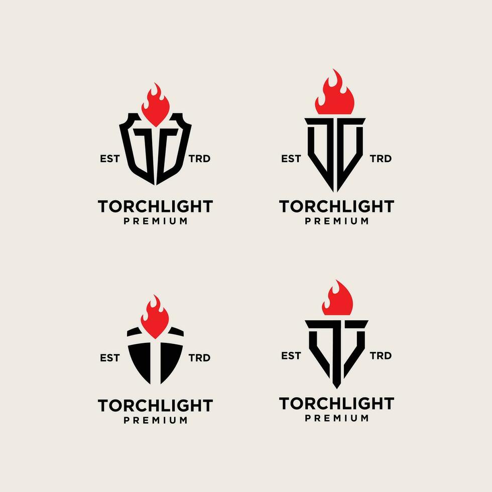Torch Letter T set Logo icon design illustration vector