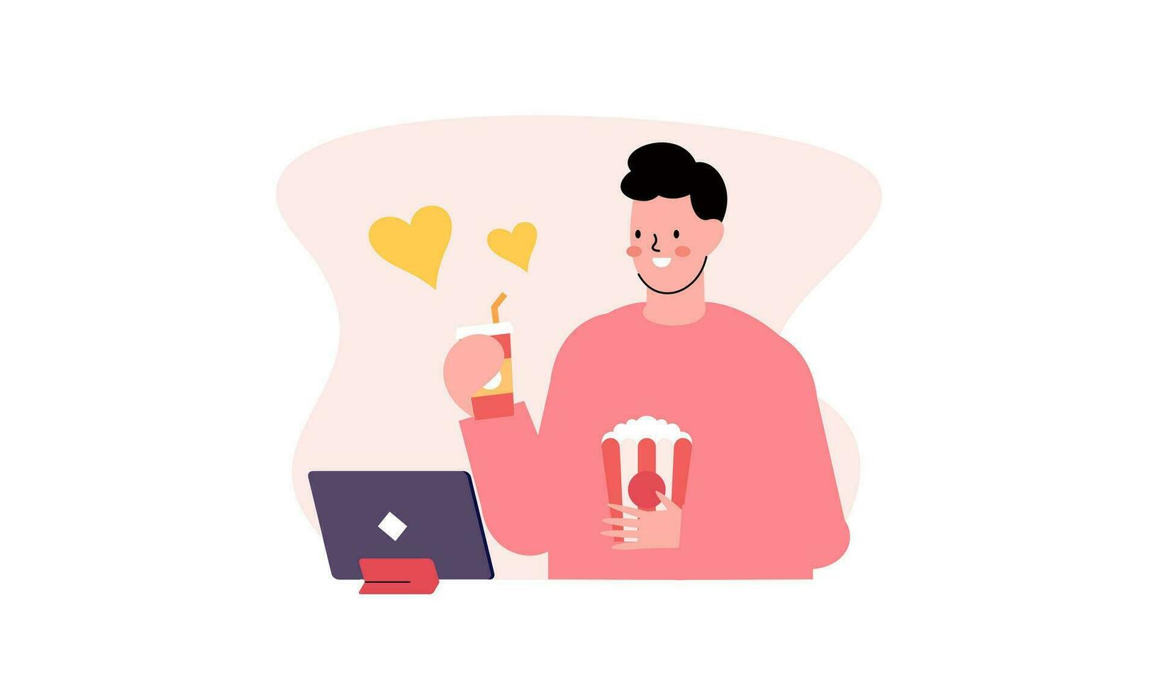 Computer screen with movie lover with popcorn illustration vector