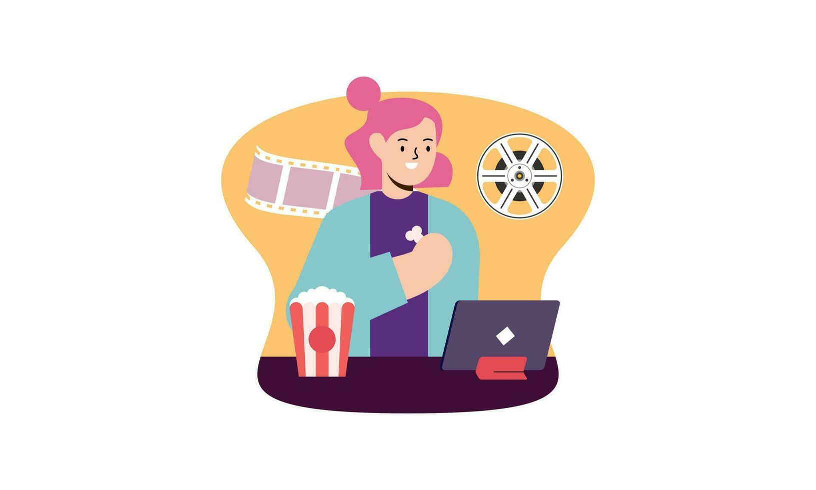 Computer screen with movie lover with popcorn illustration vector