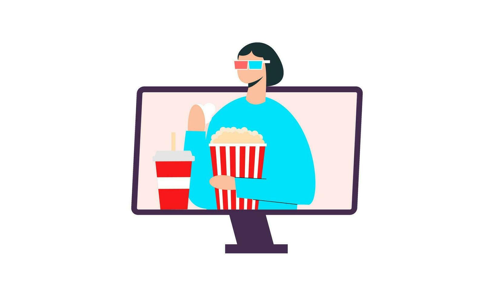 Computer screen with movie lover with popcorn illustration vector