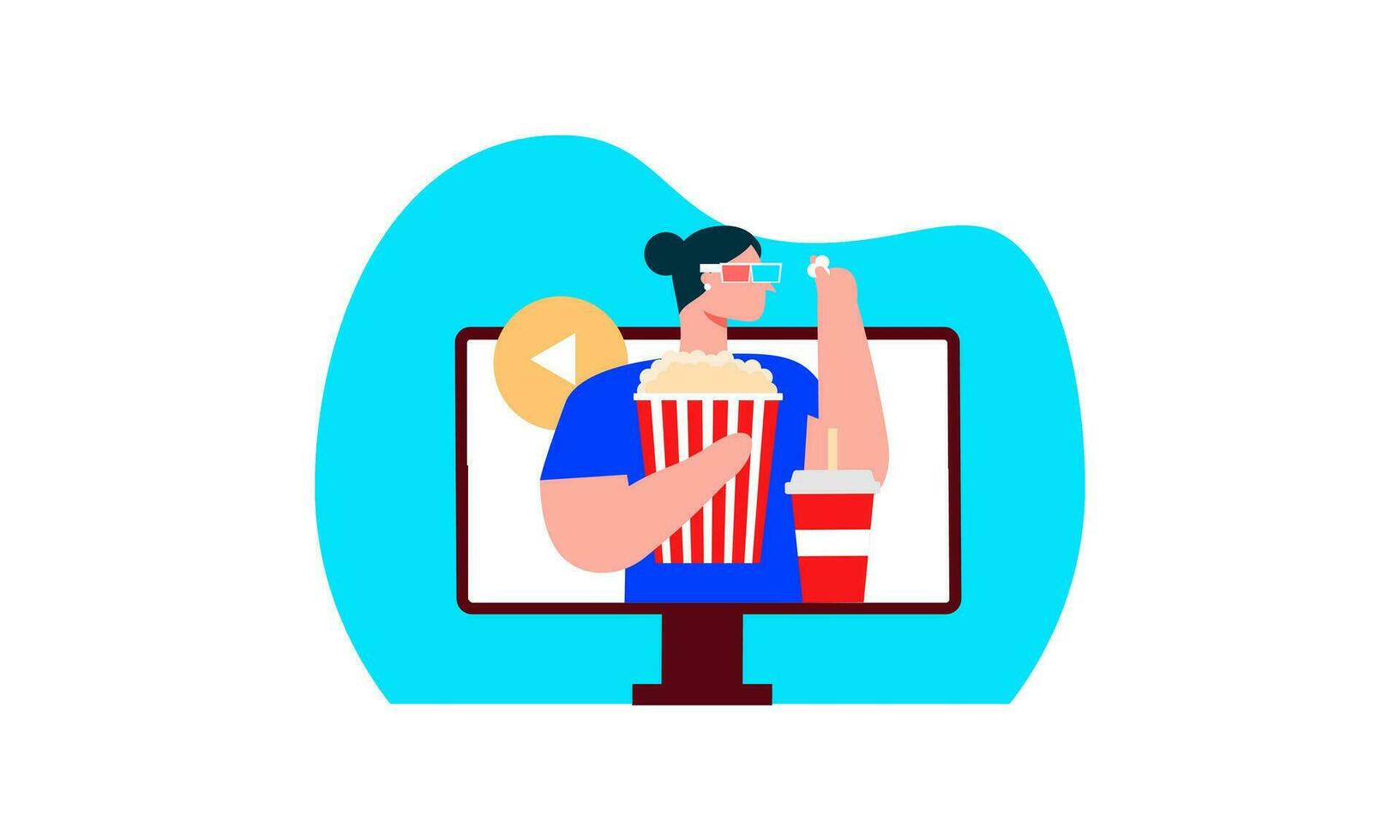 computadora pantalla con película amante con palomitas de maiz ilustración vector