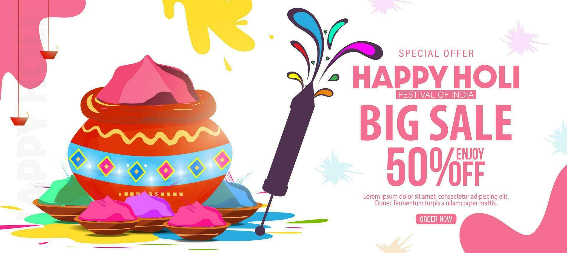 Big Sale Offer Promo Poster or Banner for the Biggest Holi Color Festival Celebrated in India. vector