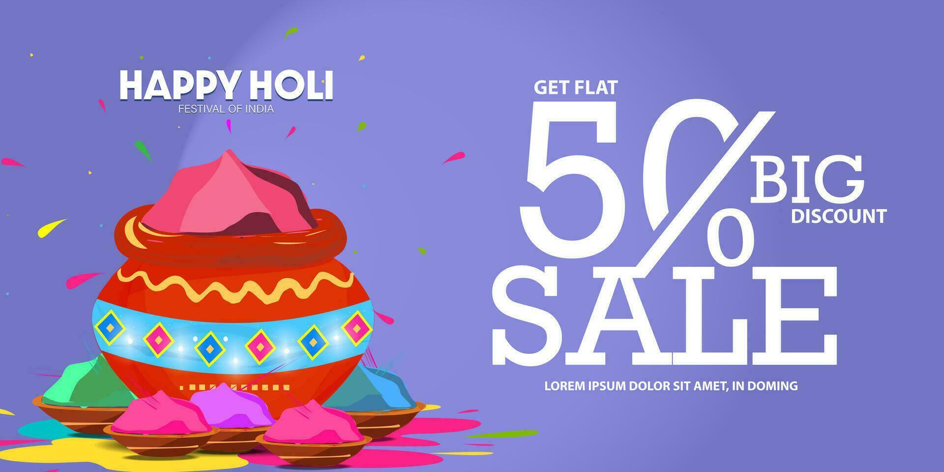 grande rebaja oferta promoción póster para contento holi color festival. holi es el más grande color festival celebrado en India. vector