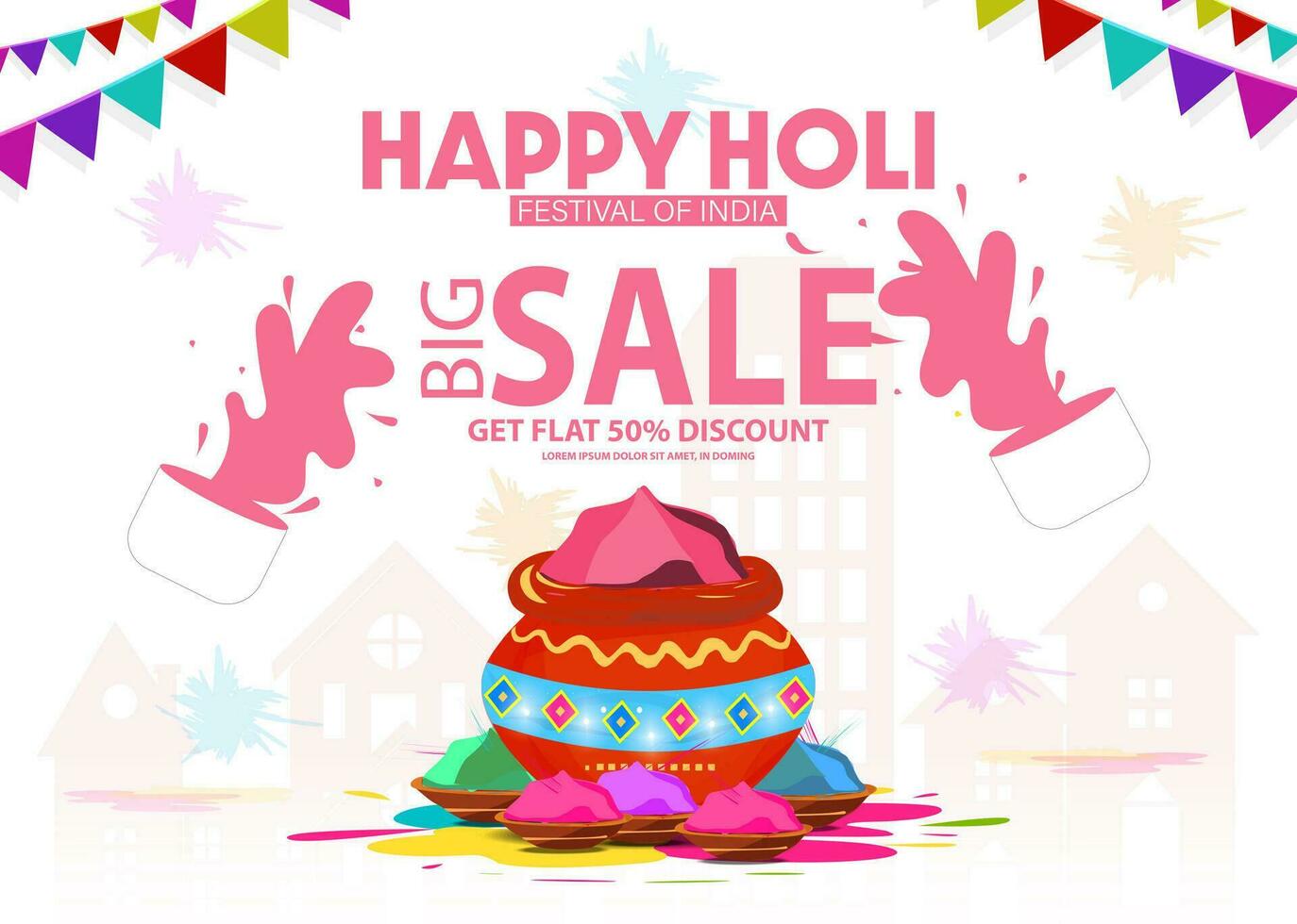 grande rebaja oferta promoción póster para contento holi color festival. holi es el más grande color festival celebrado en India. vector