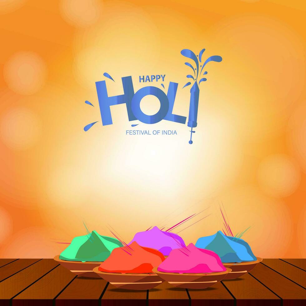 Happy Holi Indian Color Festival Greetings with Bokeh Effect. vector