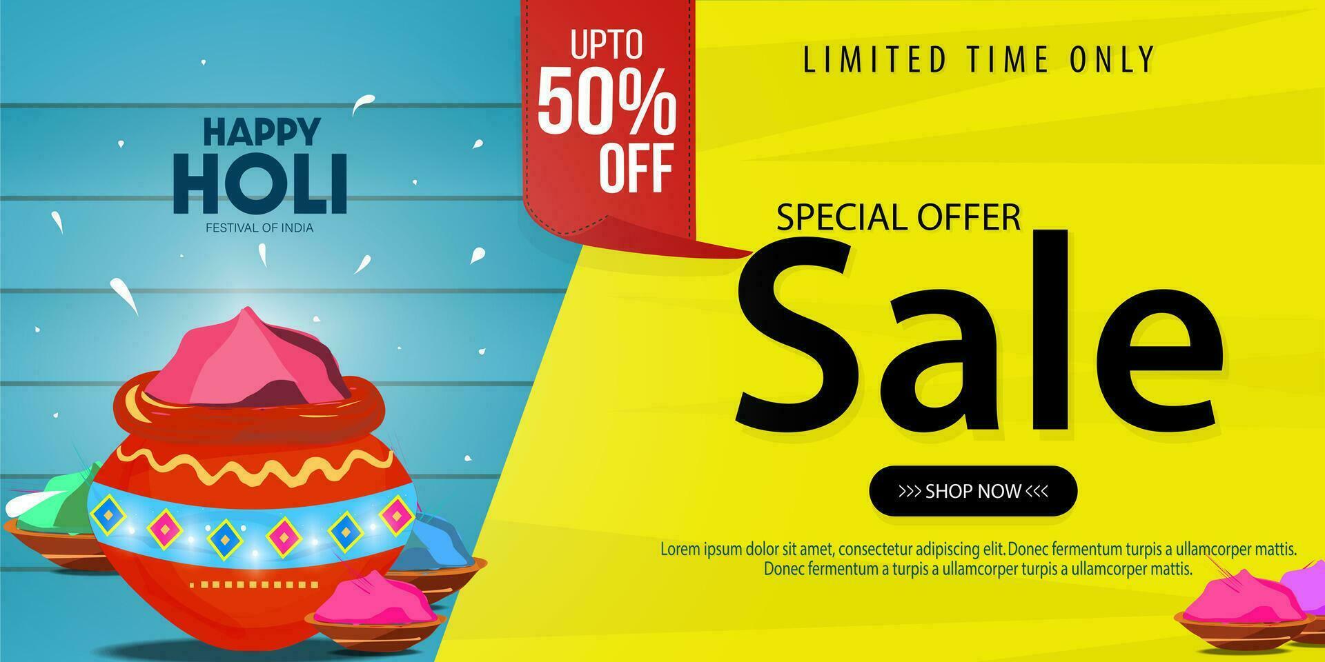 Special offer Sale Advertising Banner Design. Holi is the largest and most celebrated color festival in India. vector