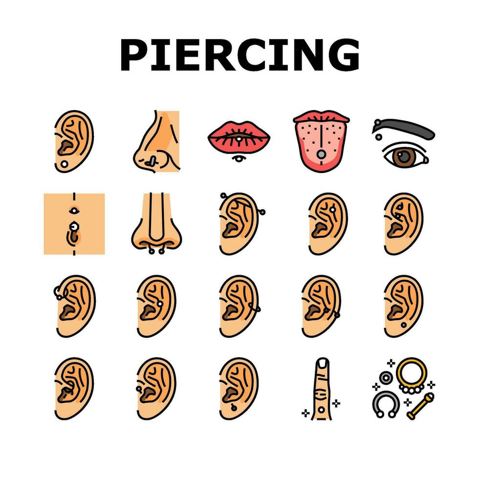 piercing fashion beauty earring icons set vector